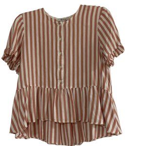 Madewell Pink and White Striped Ruffle Blouse